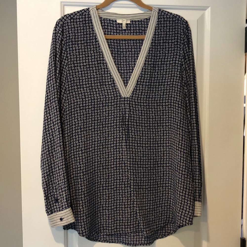 Joie Navy & White Star V Neck Blouse with Stripes